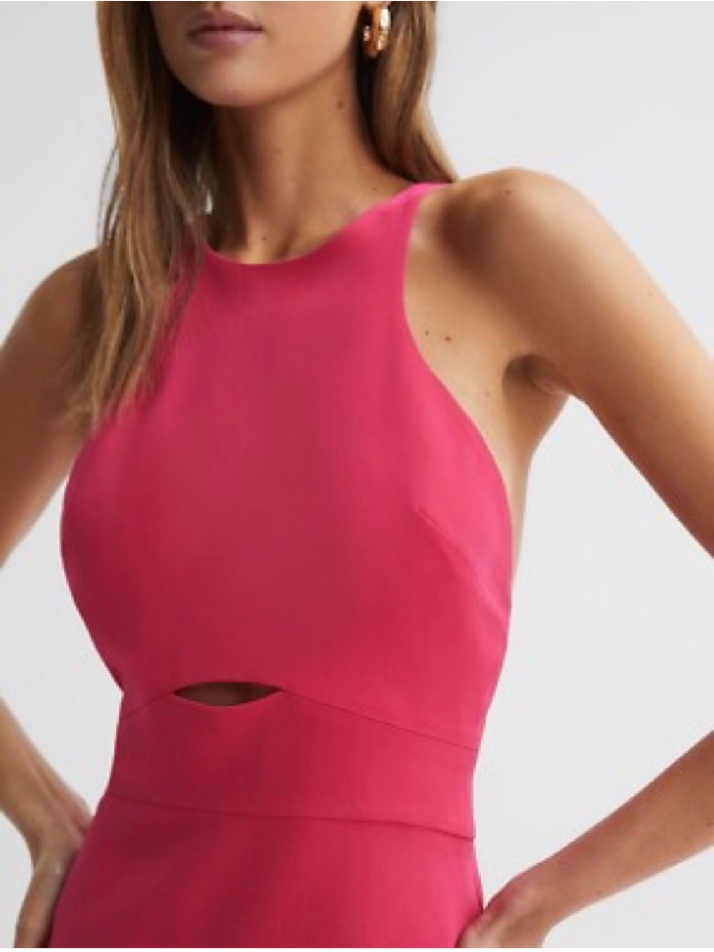 Reiss One-Shoulder Cutout Midi Dress in Hot Pink